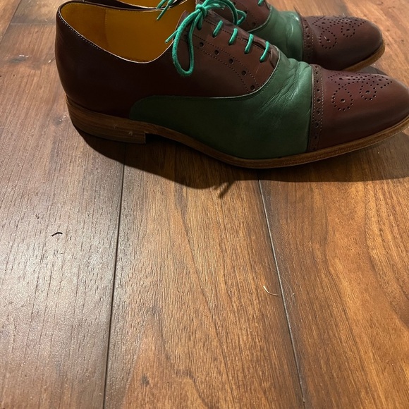 Undandy Leather Wingtip Oxford Dress Shoes Size 44 Brown Green w Matching Laces - Picture 6 of 13